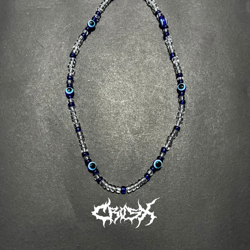 BLUE EYE CHOKER NECKLACE / MANIK MATA BIRU CHOKER PEARL CHAIN NECKLACE KALUNG MANIK MANIK KALUNG MUT