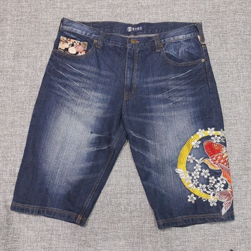 Celana Pendek Jeans / Short Pants Motif Ikan Koi