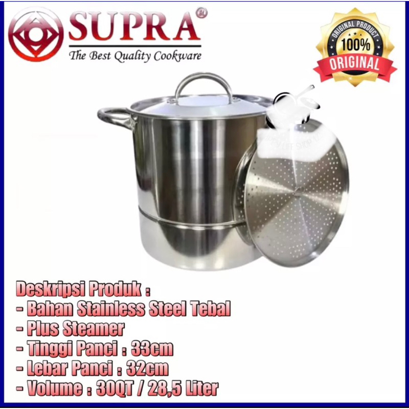 SUPRA Panci Stock Pot 30QT+WSP panci Stock Pot SUPRA+Steamer