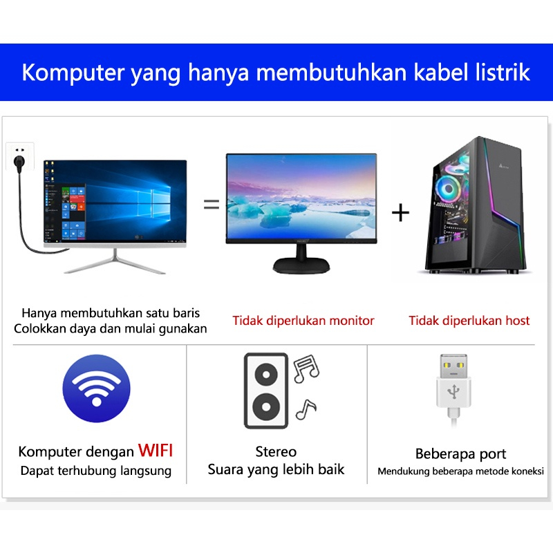 Komputer All-in-One Baru: Kinerja Optimal untuk Kerja dan Bermain - Intel Core i3, RAM 8GB/16GB + SSD 256GB/512GB, Layar 22/24 Inci, Windows 10-3
