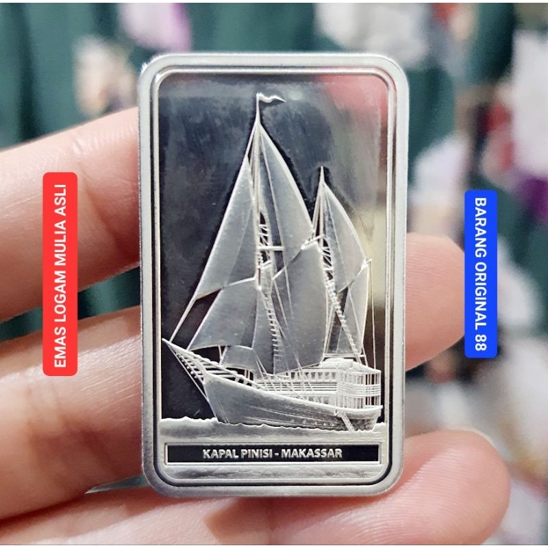 PERAK ANTAM BATANGAN ASLI MURNI ORIGINAL INDONESIAN HERITAGE GAMBAR KAPAL PINISI MAKASSAR 999.5 99.9
