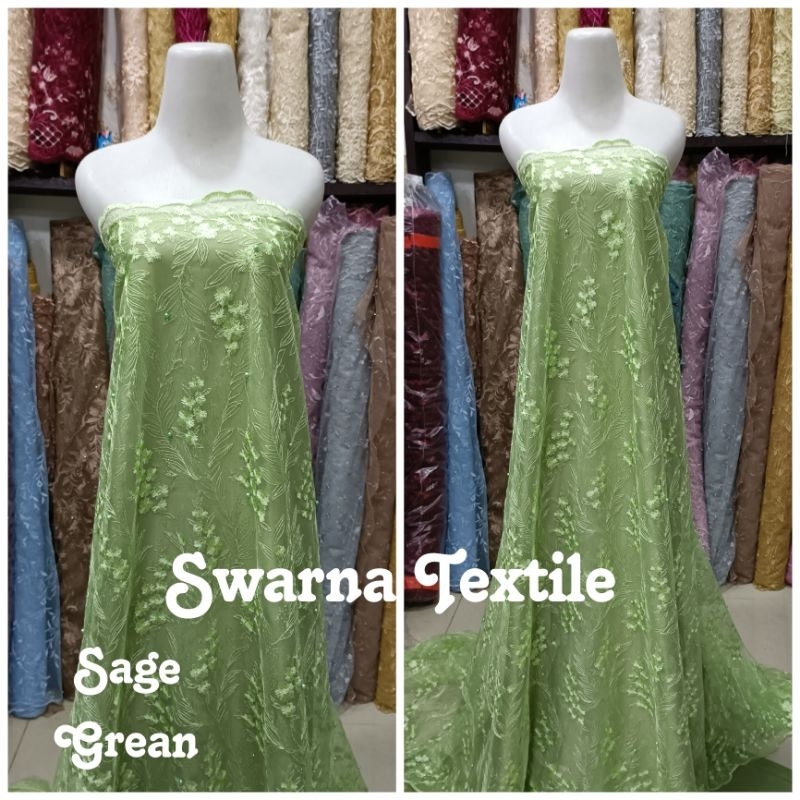 Tille Akar Mutiara/Brokat mutiara gliter/Kain brokat kebaya terbaru (Motif Random)