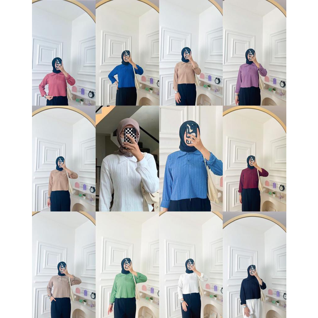 GIRLFASHIONSTORY ORIGINAL  SP KARENS POLO CROP KEMEJA LADY CRUSH KEMEJA WANITA