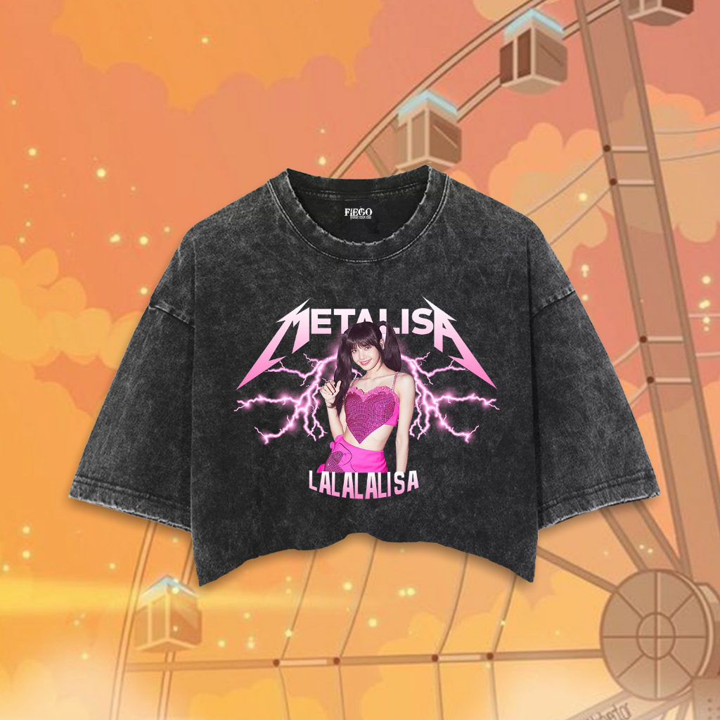 Fiego "METALISA P" | Premium All Size Crop Top | Stone Wash | Crop Tee | Crop Top Lisa Blackpink | W