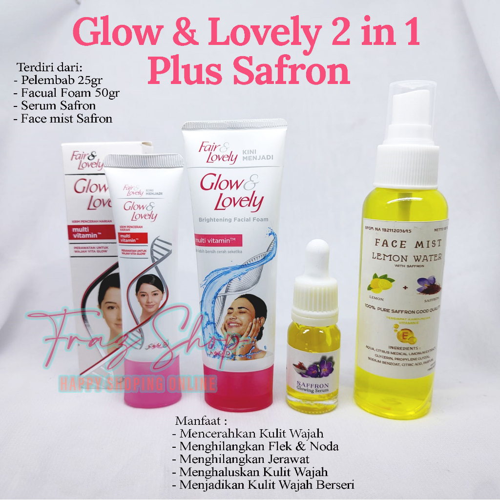 2 IN 1 Paket Glowing Saffron Plus Fair And Lovely BPOM ( Spray + Serum + Foam + Pelembab )