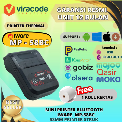 PRINTER MOBILE BLUETOOTH MINI KASIR THERMAL IWARE MP-58BC - MP-58BC