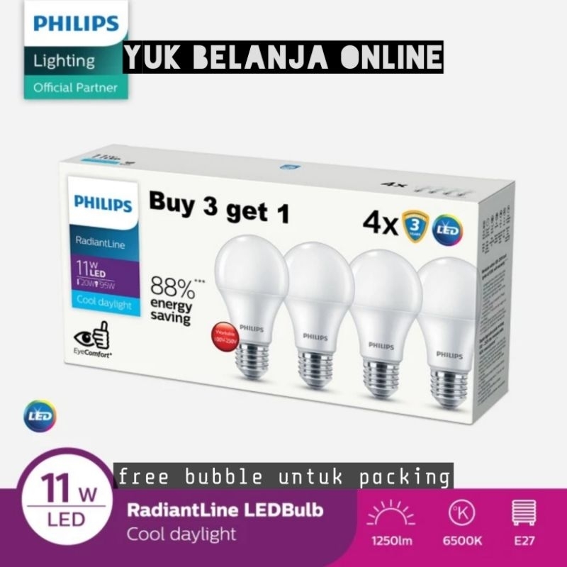 PHILIPS Lampu RadiantLine Multipack LEDBulb 11W 6500K