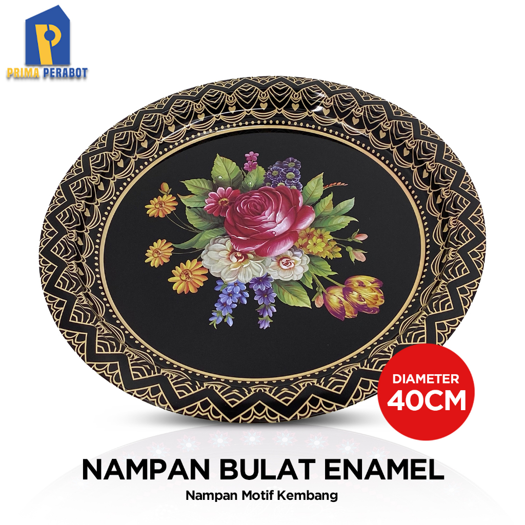 Nampan Bulat |Baki Bulat Enamel Motif Kembang 40 cm