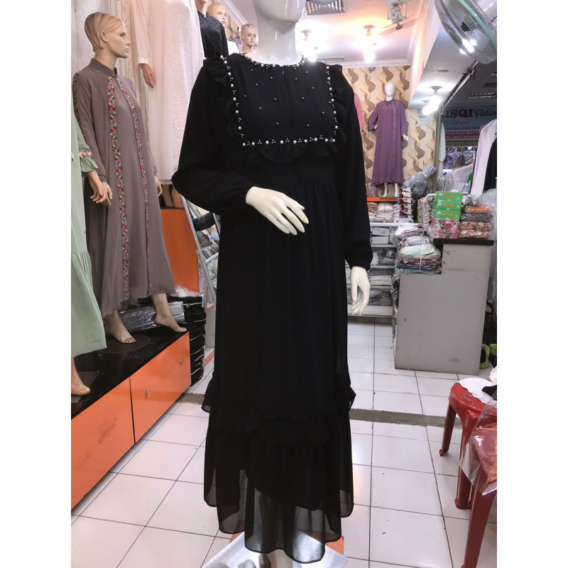 Gamis Dress Makkah Cerutti Baby Doll payet rempel dada dan bawah Model Simpel Terbaru 2023 Dress Rem