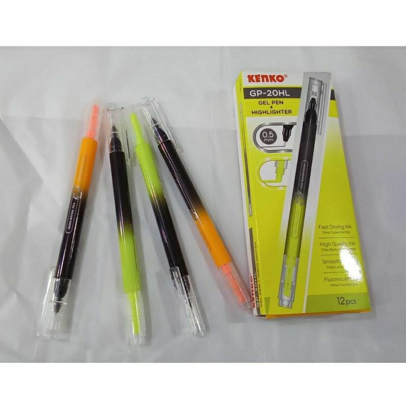 

[LUSIN 12PCS] BALLPOINT + HIGHLIGHTER GP-20 HL KENKO / GELPEN + TEXTMARKER 2IN1 KENKO /PULPEN STABILO