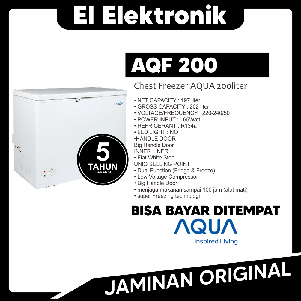 AQUA Chest Freezer / Box Freezer 200 Liter 165watt AQF-200 Pembeku Pendingin