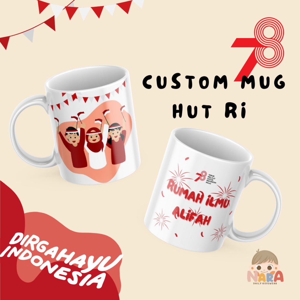 Nara Kidswear - Souvenir Kemerdekaan Indonesia HUT RI/ Anak Bunga Mug/ Kado Ulang Tahun Cewek/ Hampers Bayi