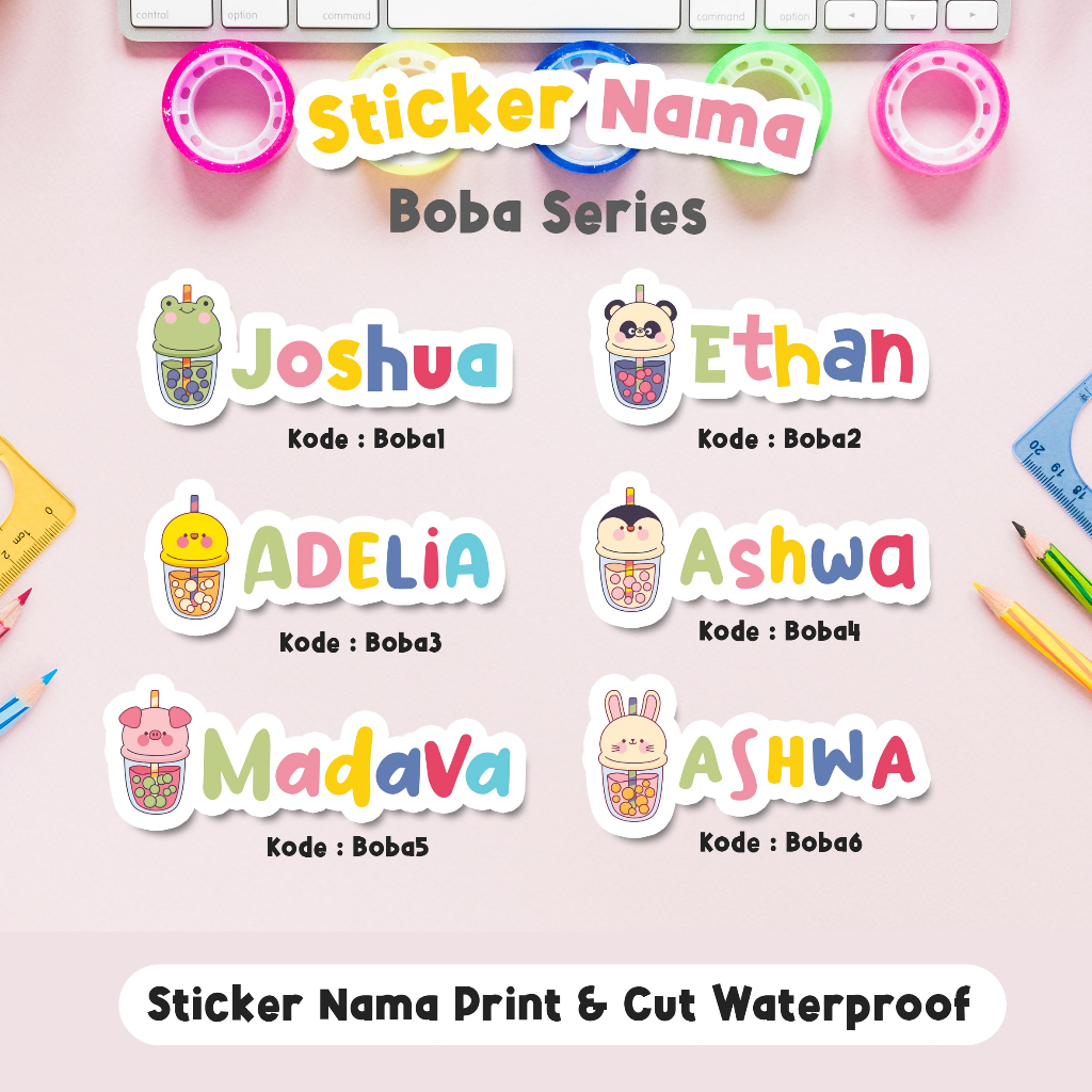 

Label Nama Waterproof, Stiker Nama tumbler, kotak pensil, Print and Cut PART 2