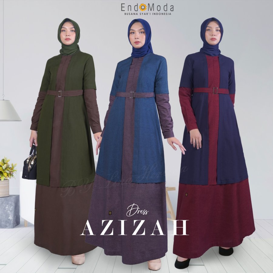 Gamis Syar'i Wanita AZIZAH Gamis Dress Endomoda Fashion Muslimah Terbaru