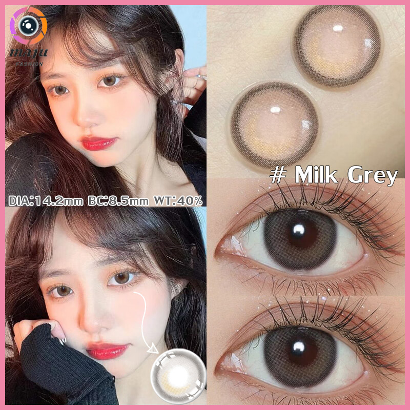 MAJU 1 pasang lensa kontak warna diameter 14.2MM softlens Milk Grey softlens mata softlens mata kore