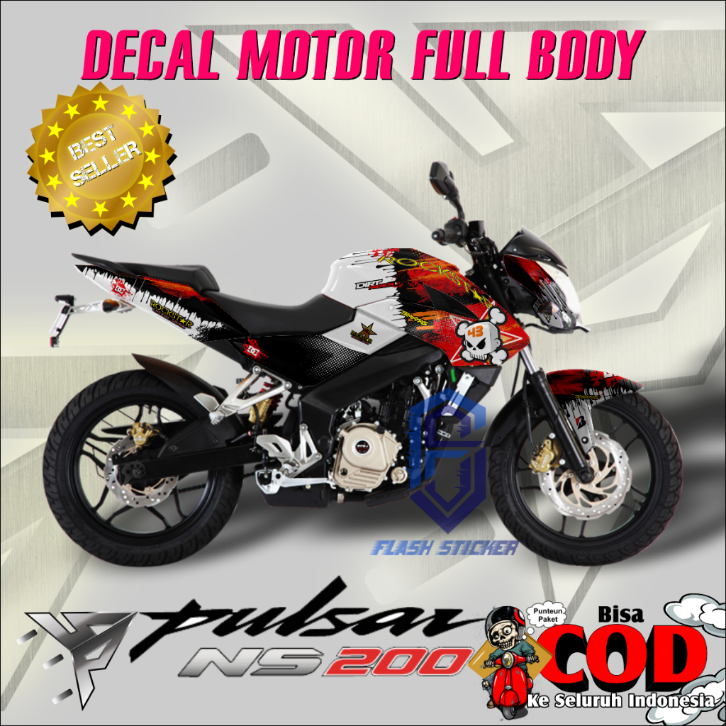DECAL STICKER STRIPING FULLBODY KAWASAKI PULSAR NS200 ROCKSTAR