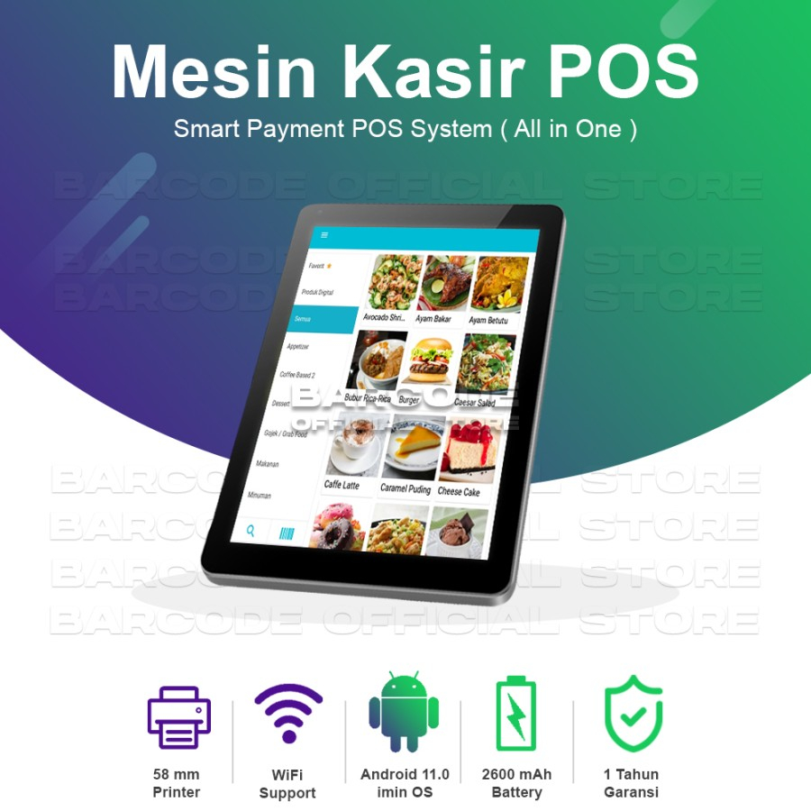 Mesin Kasir POS Android Touchscreen Wifi 2 GB RAM iMin M2 Max
