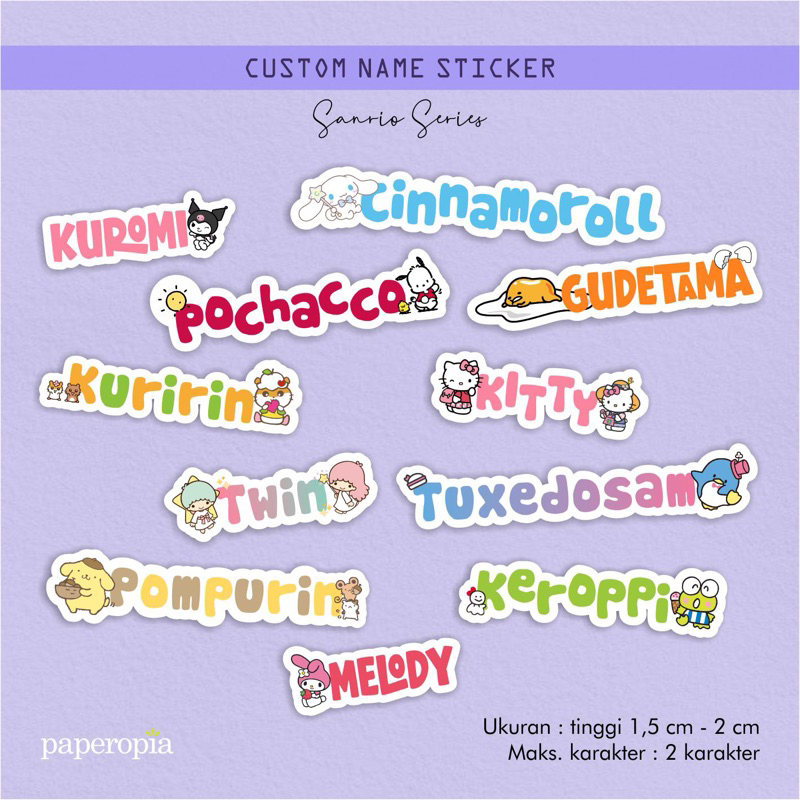 

sticker label nama lucu sanrio wednesday unicorn stiker anti air 30-60pcs