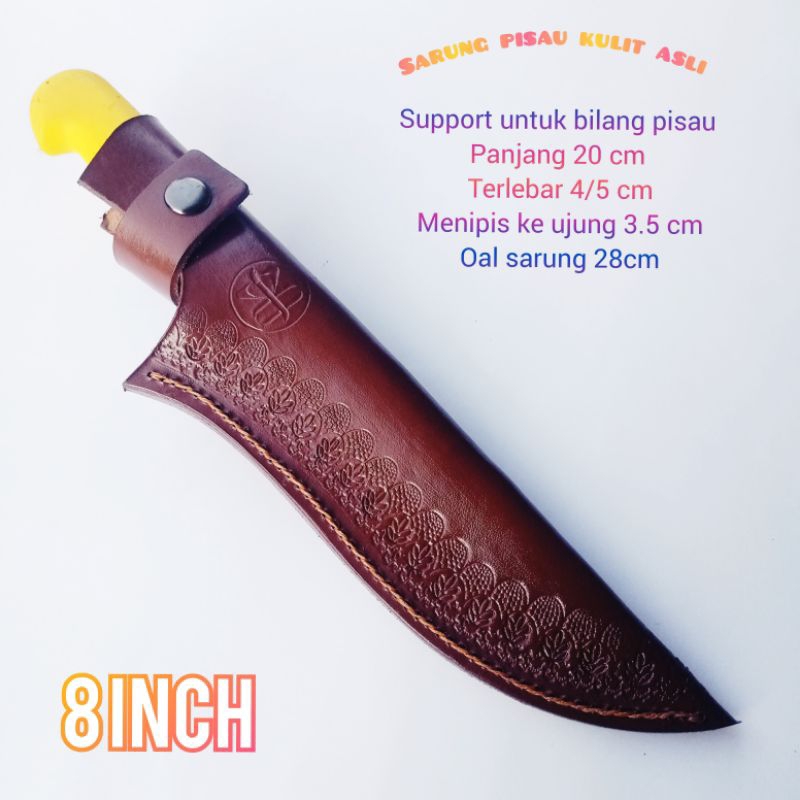sarung pisau impor kulit sapi asli 8 inch 20 cm bilah lurus