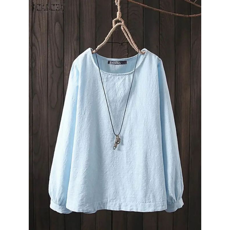 ZANZEA Blouse wanita import elegan motif polos lengan panjang jumbo S-5XL