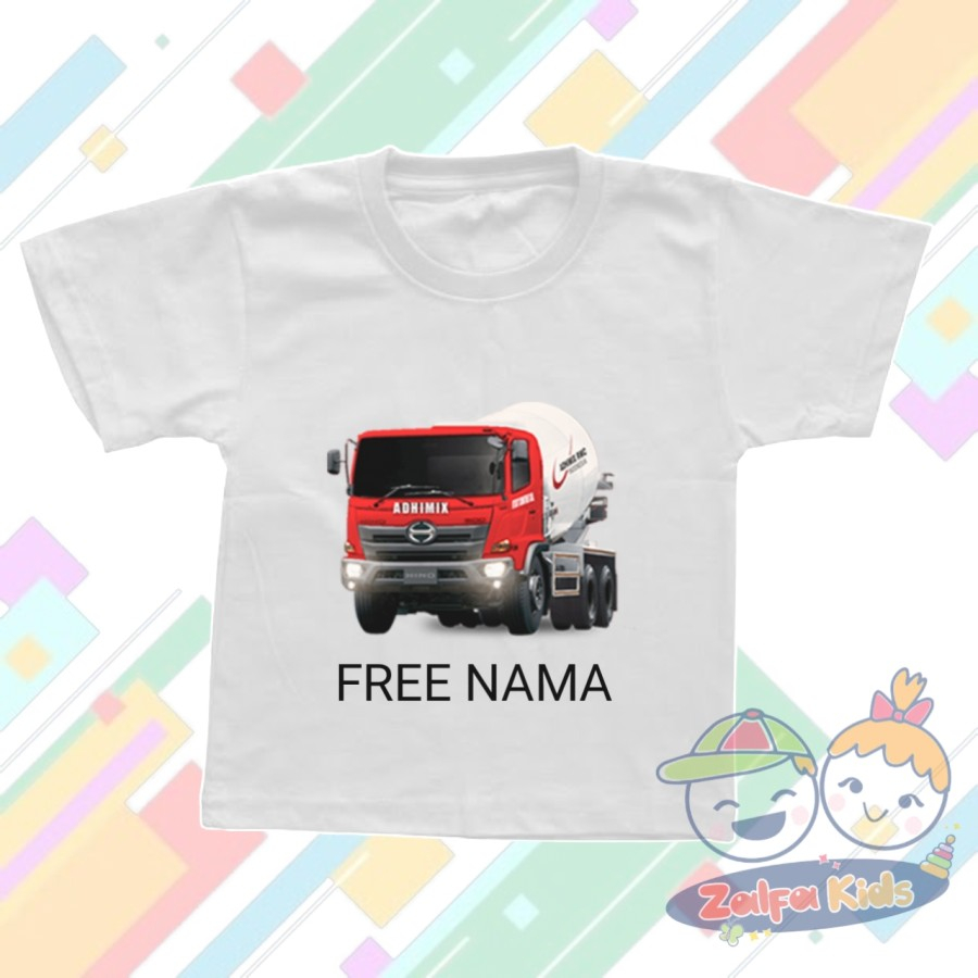 KAOS ANAK LAKI-LAKI TRUK MIXER ADHIMIX TRUK MOLEN BAJU KAOS ANAK ANAK - FREE NAMA