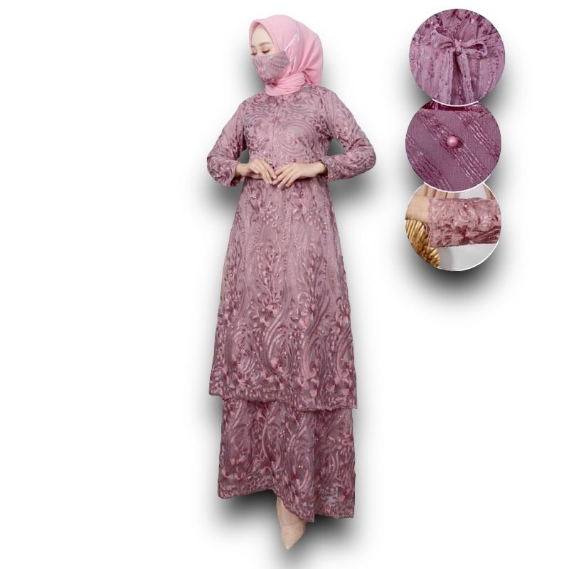 (FULL BRUKAT) GAMIS TULLE TINGKAT BUSUI/ GAMIS BUSUI HUMAIRA/ GAMIS KEBAYA TULLE/ BAJU PESTA MODERN/