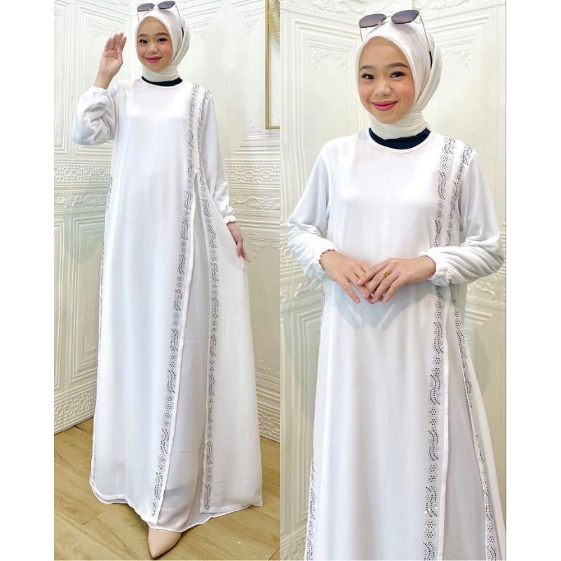New Gamis Outer Rimpel Premium Payet Dress Fashion Wanita Terlaris Kekinian Murah Seragam Lebaran Ke