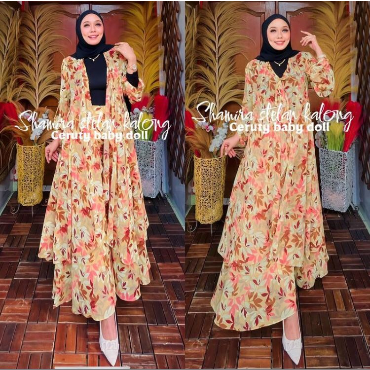 STELAN SAMIRA VOL 2TALI PANJANG STELAN MUSLIMAH KEKINIAN OUTER MOTIF CERUTY PAKAIAN WANITA TERBARUGA