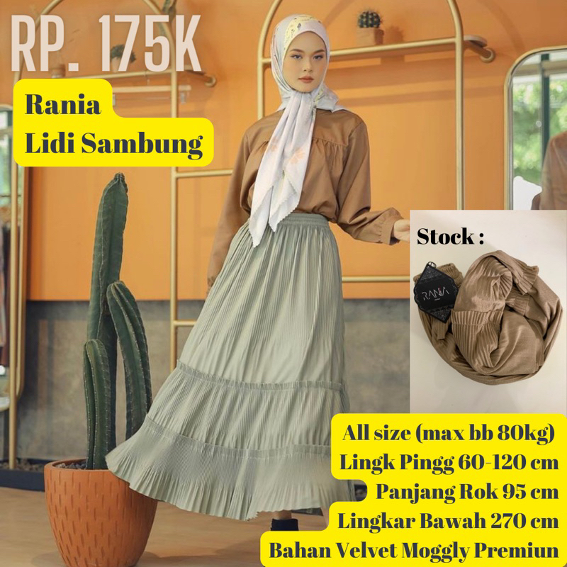 Rok Plisket Rania Lidi Sambung All Size max BB 80kg warna Coklat