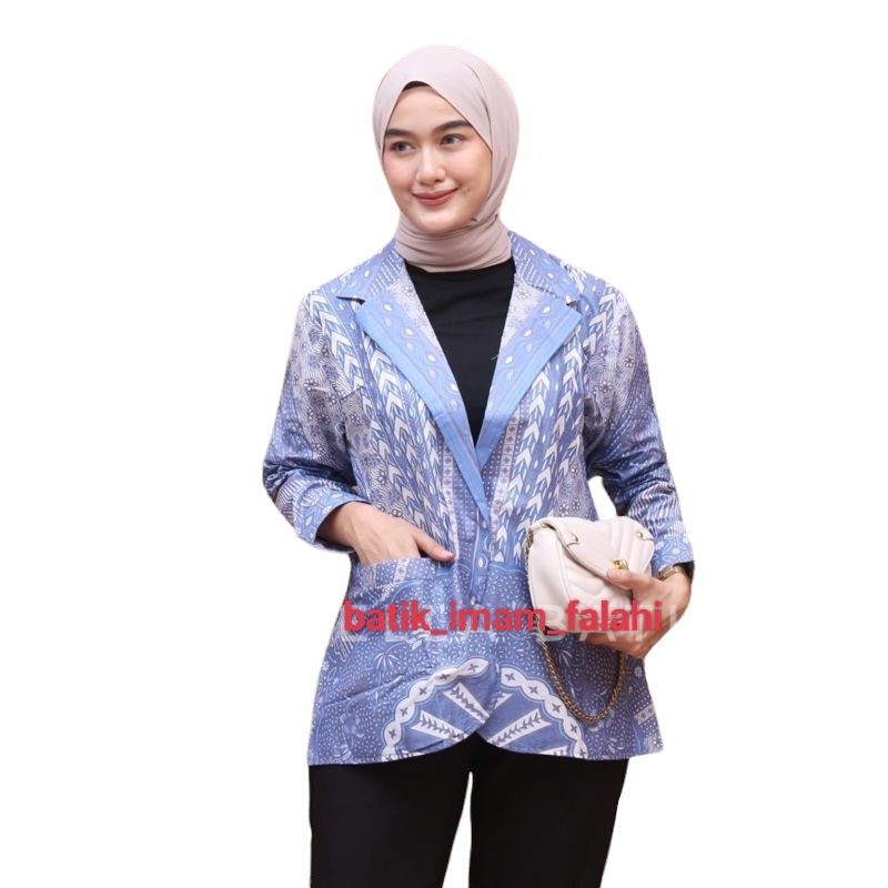 Blazer Batik Seragam Kantor Baju Kerja Guru Bahan Katun Adem Jumbo Wanita Ukuran XS S M L XL XXL 3XL