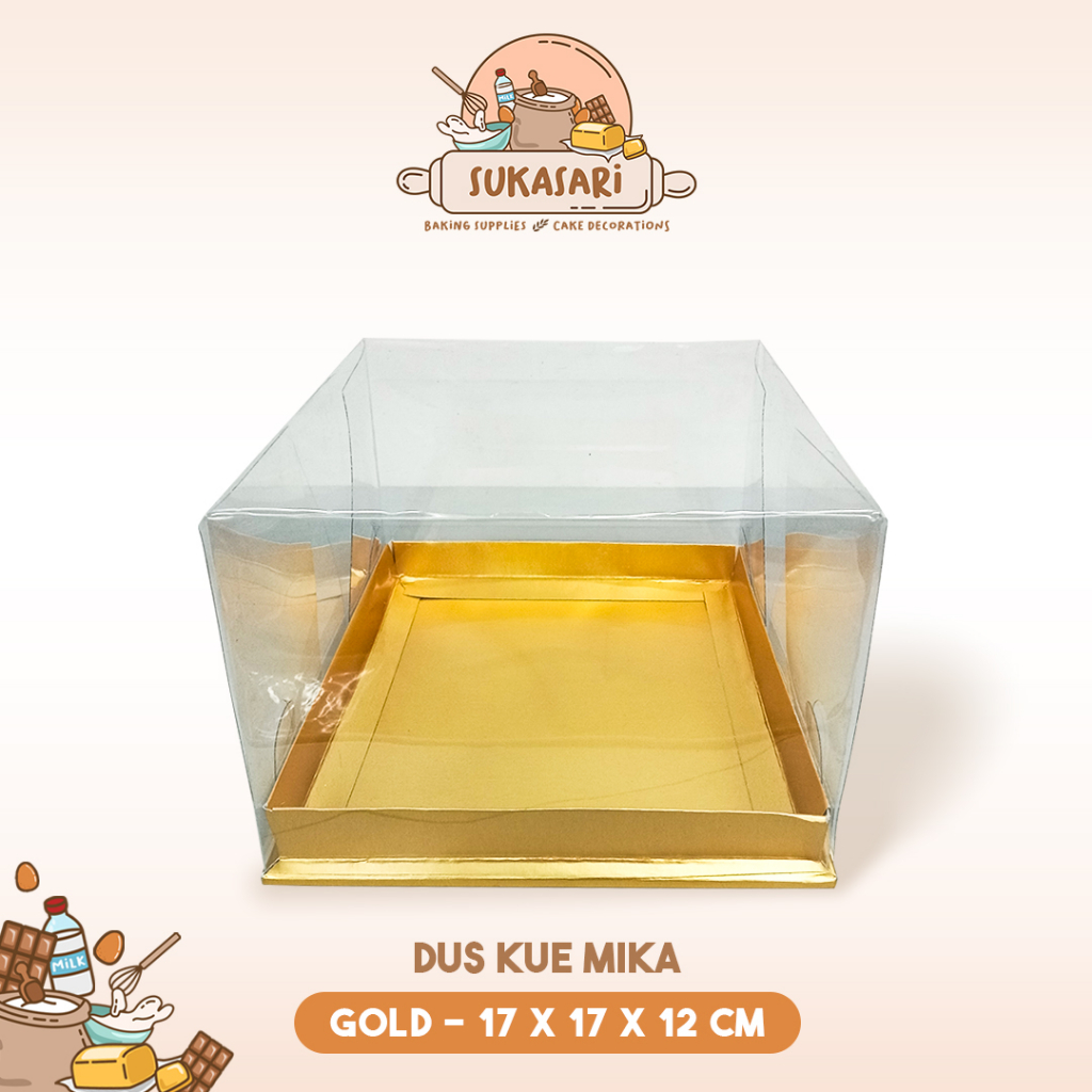Sukasari - Dus Mika Gold, Putih / Kotak Mika / Dus Kue Mika / Cake Box Mika White, Emas / Mika Cake 
