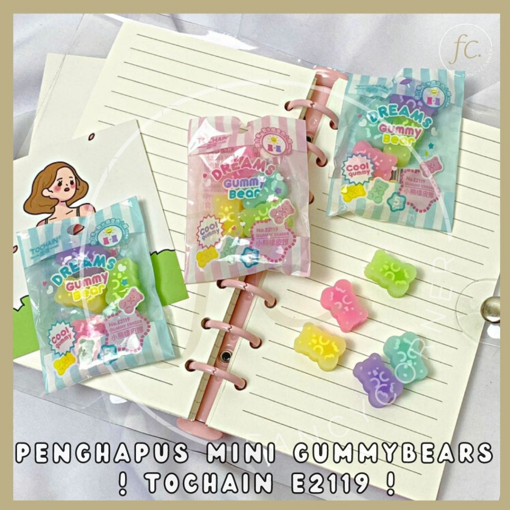 

Penghapus Karet / Rubber Eraser Set Dream Gummy Bears Pack Yupi Jeli Permen Beruang TOCHAIN E2119 Mini Fruit Warna Warni Cute Harga Grosir Ready COD