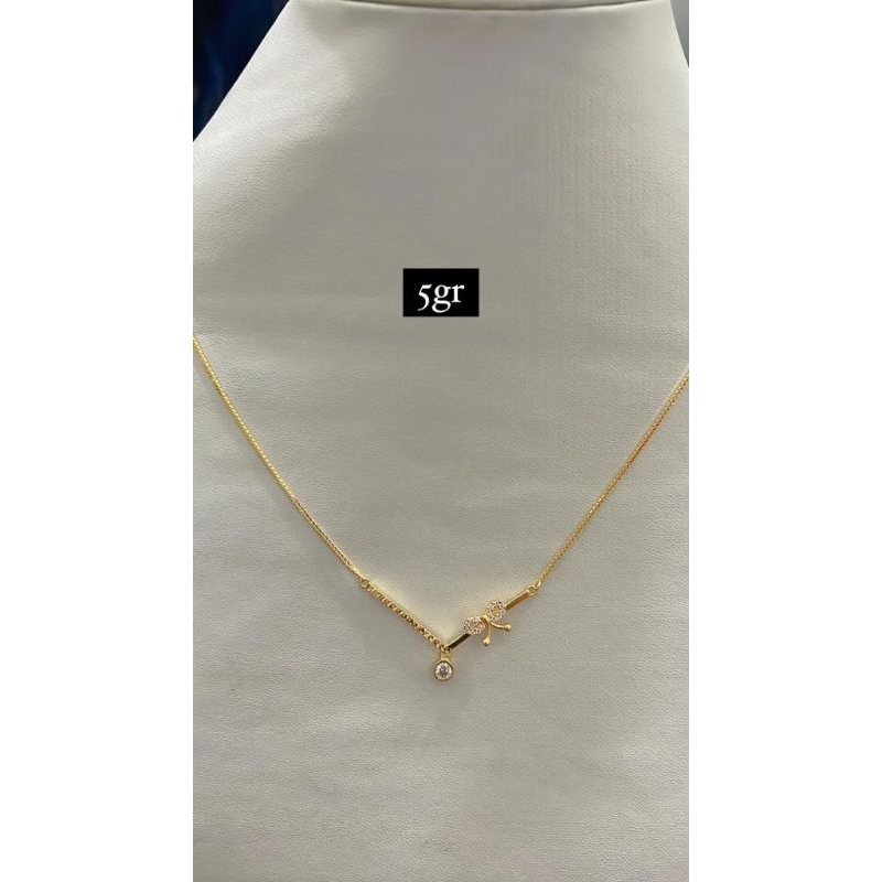 Set Kalung V Liontin Pita Koleksi Josean Elegant Emas Asli
