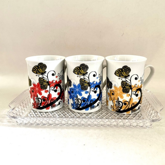 Mug keramik putih kopi teh motif 250 ml