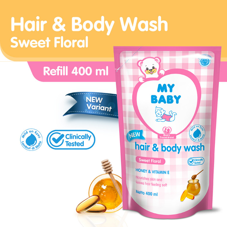 MY BABY Hair & Body Wash Refill 400ml - Sabun Bayi & Shampoo 2in1 Sweet Floral