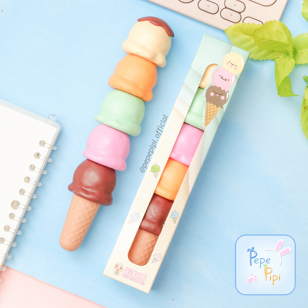 

Highlighter 3D Tumpuk Ice Cream Cone Spidol Pastel Marker Textlighter Textliner Es Krim Cone