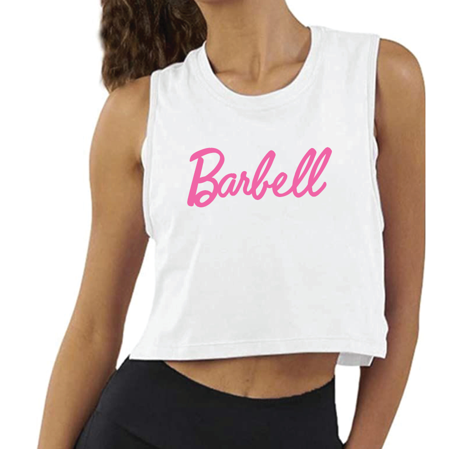 Gym crop top - barbell (white)
