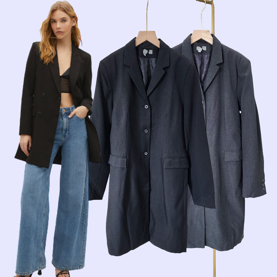 LONG BLAZER WANITA NAFNAF LONG BLAZER GRAY