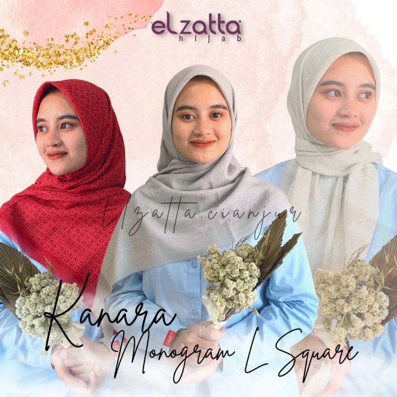 ELZATTA HIJAB SEGI EMPAT KANARA L MONOGRAM SQUARE SCARF PREMIUM KERUDUNG ELZATTA JILBAB ELZATTA JILB