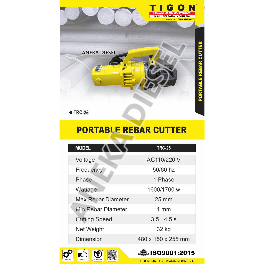 Mesin Portable Rebar Cutter TIGON TRC25 Mesin Portable Rebar Cutter Mesin Pemotong Besi TRC25 TIGON