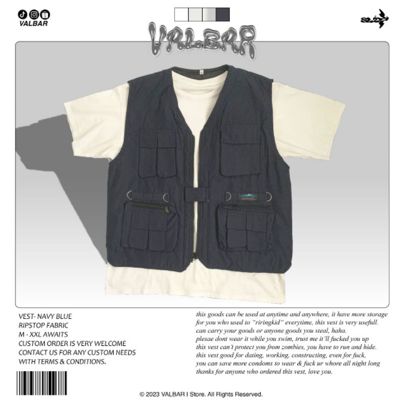 VALBAR VEST BLUE NAVY - ROMPI CUSTOM #VEST BIRU #TACTICAL #VEST #RIPSTOP BIRU - ROMPI LAPANGAN OUTDO