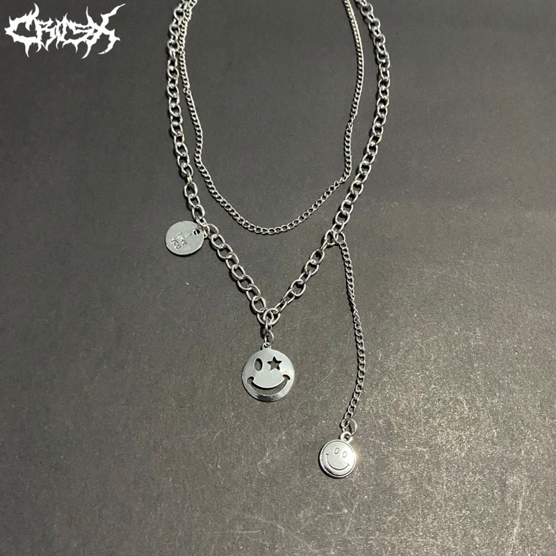 MULTILAYER SMILE NECKLACE / KALUNG RANTAI GANDA RAP Y2KHIP HOP CHOKER KALUNG LIONTIN STYLE KOREA CHA