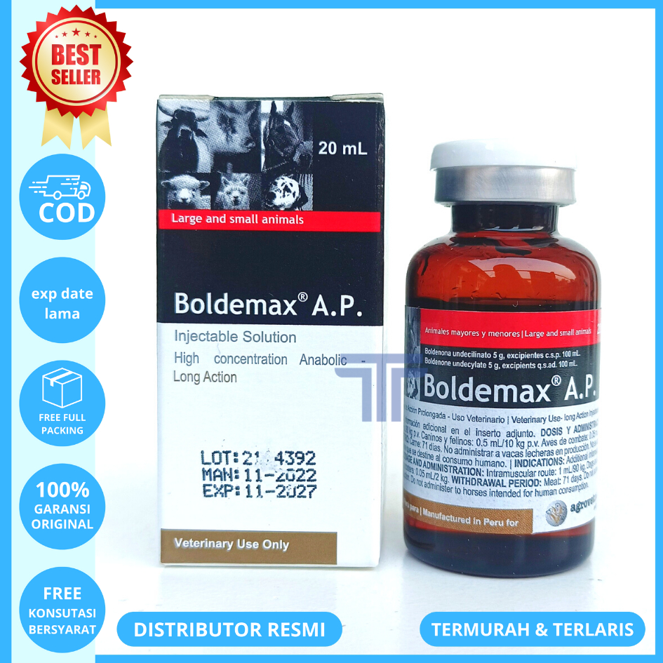 BOLDEMAX AP 20ML AGROVET - Obat Pemacu Pertumbuhan & Penggemukan Hewan Sapi Kuda Kambing Babi Anjing