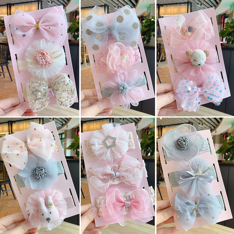 BOBOHO - AKSESORIS RAMBUT BAYI LUCU VERSI  (1 SET 3 PCS) SET BANDANA BAYI / ANAK ACCESSORIES