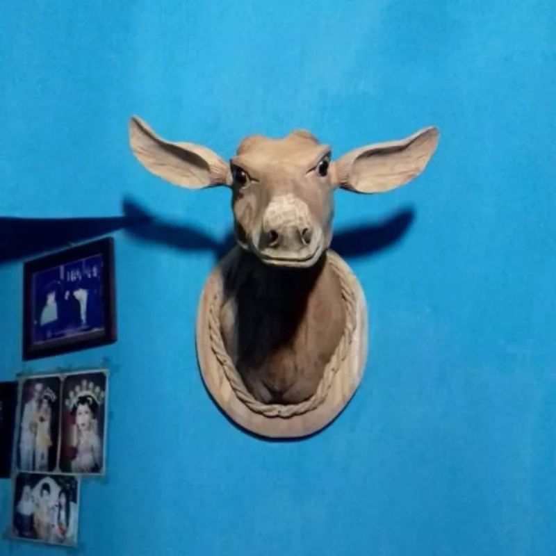 Patung Kepala Rusa 2 pcs kayu jati asli jepara