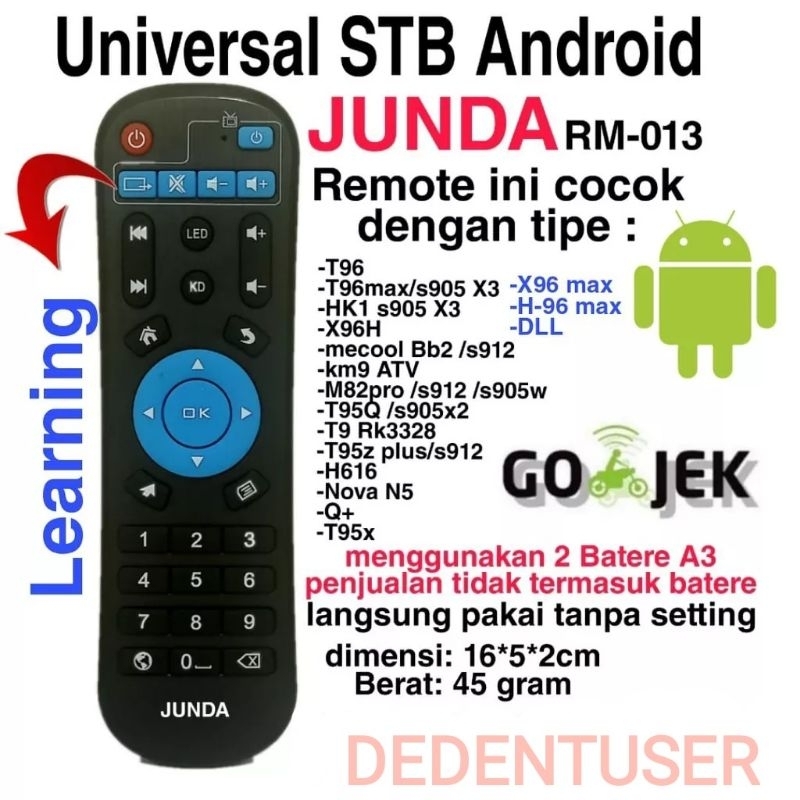 REMOT REMOTE TV MULTI ANDROID TV BOX ALL TYPE H10 A5X MX10 H96 V88 T95 X96  JUNDA RM-013