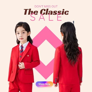 setelan jas anak perempuan/blazer anak perempuan Korea - 2-13 tahun, Merah