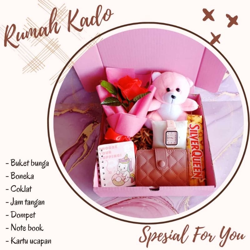 

Hampers box kado valentine | Kado ulang tahun cewek| Kado boneka buket bunga