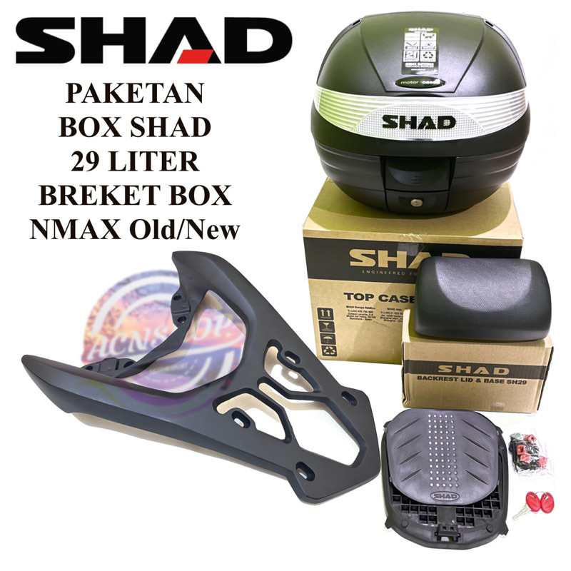 PAKETAN BOX SHAD SH29 + BREKET BRACKET TOP BOX MOTOR NMAX OLD / NMAX NEW