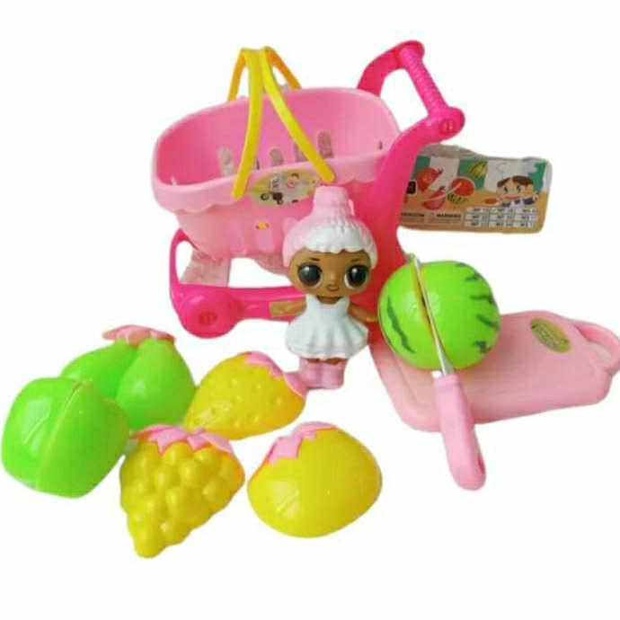 MAINAN ANAK BONEKA LOL EDUKASI + TROLLY SEDANG BUAH DAN SAYURAN POTONG LENGKAP PLUS BONEKA LOL BESAR